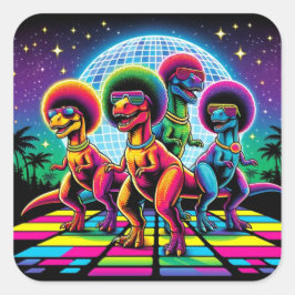 Groovy Dino Beat Disco T-Rex Vierkante Sticker