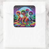 Groovy Dino Beat Disco T-Rex Vierkante Sticker (Tas)