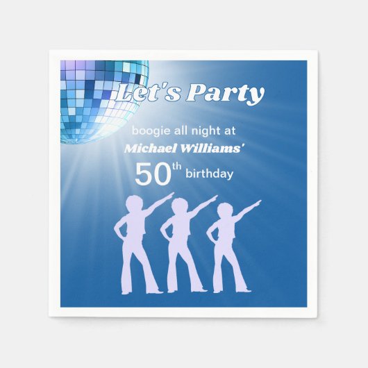 Groovy Disco Bal Blauwe Mannen 50e Verjaardag Servet (Voorkant)