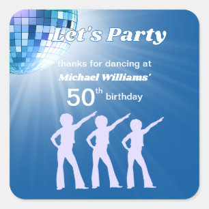 Groovy Disco Bal Blauwe Mannen 50e Verjaardag Vierkante Sticker