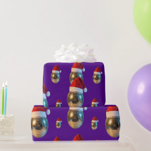 Groovy Disco Bal met Kerstman Hoed Retro Feest Cadeaupapier