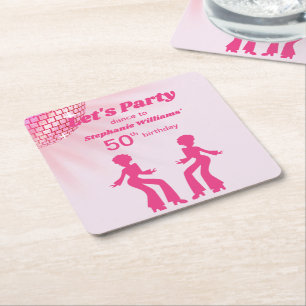 Groovy Disco bal Roze Paars Vrouw 50e Verjaardag Kartonnen Onderzetters