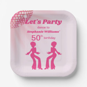 Groovy Disco bal Roze Paars Vrouw 50e Verjaardag Papieren Bordje