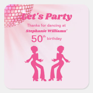 Groovy Disco bal Roze Paars Vrouw 50e Verjaardag Vierkante Sticker