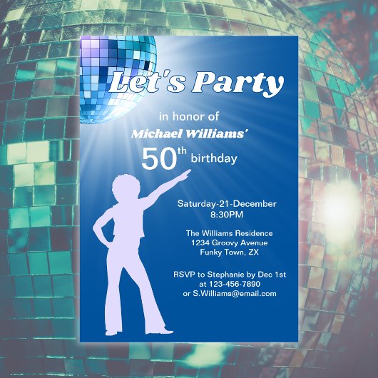 Groovy Disco Ball Blue Mans 50e verjaardag Kaart