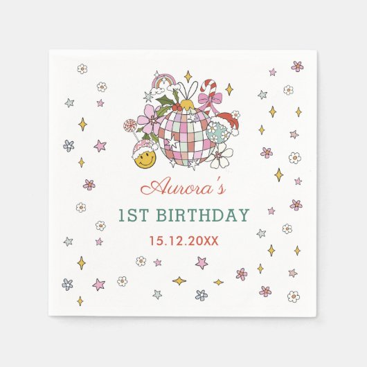 Groovy Disco Ball Kerstmis Verjaardagsfeestje Serv Servet (Voorkant)