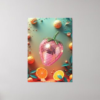 Groovy Disco Ball Strawberry Fruit Pop Art Wall Canvas Afdruk