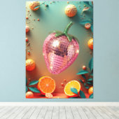 Groovy Disco Ball Strawberry Fruit Pop Art Wall  Canvas Afdruk (Insitu (Houten vloer))