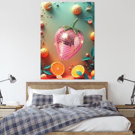 Groovy Disco Ball Strawberry Fruit Pop Art Wall Canvas Afdruk (Insitu (Slaapkamer))