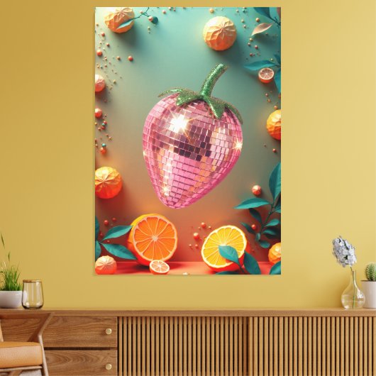Groovy Disco Ball Strawberry Fruit Pop Art Wall Canvas Afdruk (Insitu (Woonkamer))