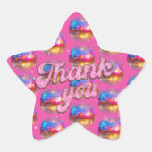Groovy Disco Ball Verjaardagsfeestje Goud Roze Gli Ster Sticker (Voorkant)