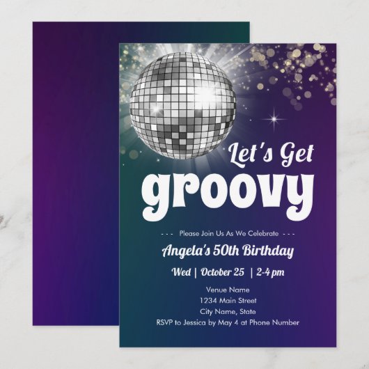 Groovy Disco Dance Party 50e verjaardag uitnodigin Kaart (Voorkant / Achterkant)