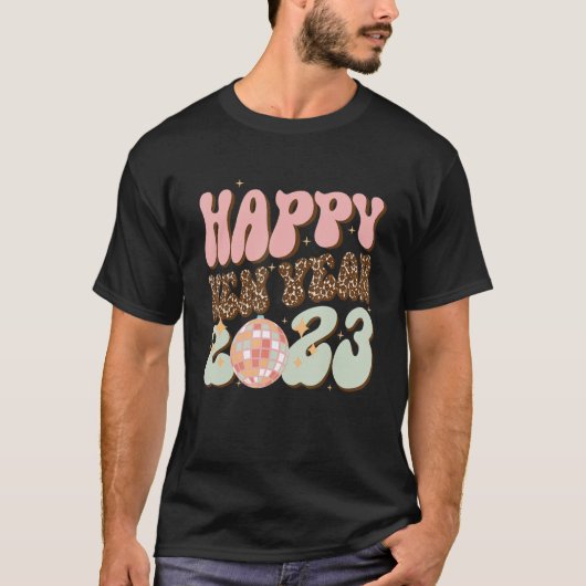 Groovy Disco Happy New Year 2023 Retro Leopard T-shirt (Voorkant)