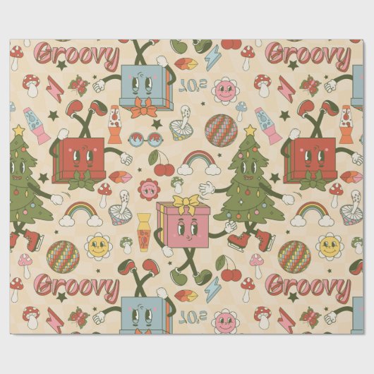  groovy disco kerstboom cadeaupapier (Vlak)