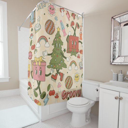 groovy disco kerstboom douchegordijn (In situ)