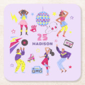 Groovy Disco Lila Meisjes Party Millennial Retro Kartonnen Onderzetters (Voorkant)