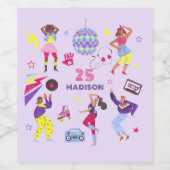 Groovy Disco Lila Party Millennial Retro Wijn Etiket (Enkel label)