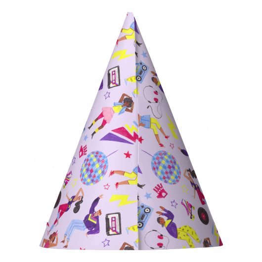 Groovy Disco Lila Party Retro 80s Patroon Feesthoedjes (Achterkant)