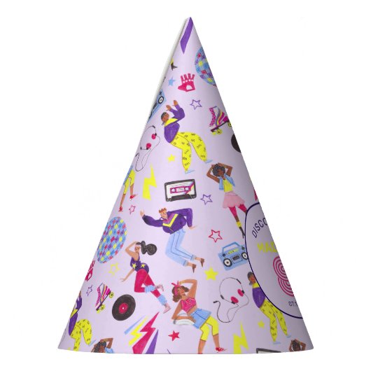 Groovy Disco Lila Party Retro 80s Patroon Feesthoedjes (Links)