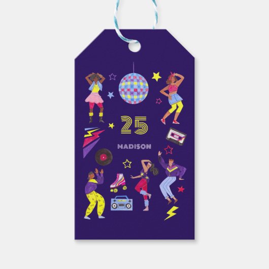 Groovy Disco Paarse Party Millennial Retro Cadeaulabel (Voorkant)