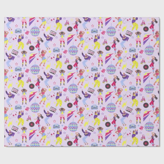 Groovy Disco Paarse Party Millennial Retro Cadeaupapier (Vlak)
