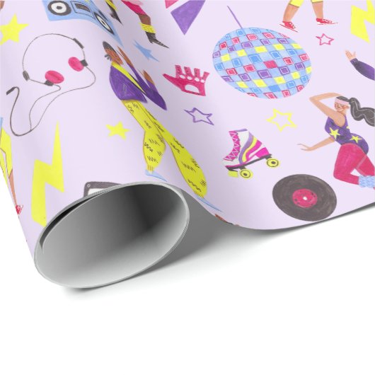 Groovy Disco Paarse Party Millennial Retro Cadeaupapier (Rol Hoek)
