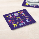 Groovy Disco Paarse Party Millennial Retro Kartonnen Onderzetters (Schuin)