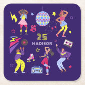 Groovy Disco Paarse Party Millennial Retro Kartonnen Onderzetters (Voorkant)