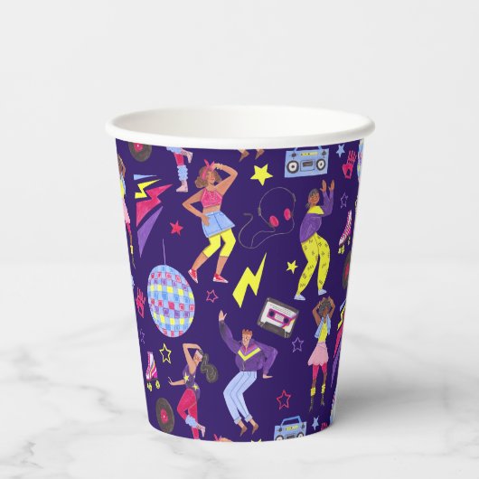 Groovy Disco Paarse Party Retro 80s Discoball Papieren Bekers (Achterkant)