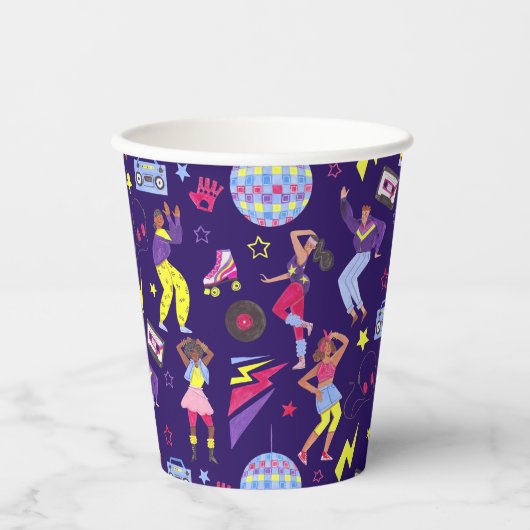 Groovy Disco Paarse Party Retro 80s Discoball Papieren Bekers (Voorkant)