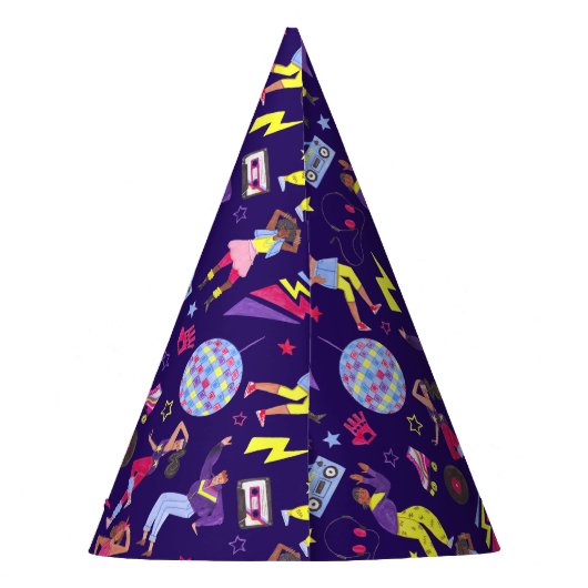 Groovy Disco Paarse Party Retro 80s Pattern Feesthoedjes (Achterkant)