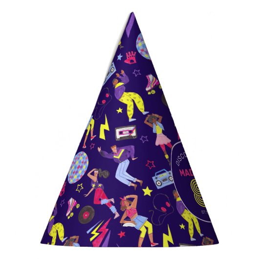 Groovy Disco Paarse Party Retro 80s Pattern Feesthoedjes (Links)