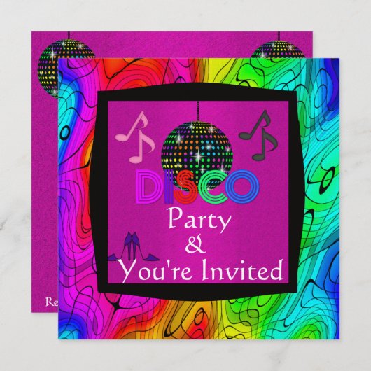 Groovy Disco Party Invitation Kaart (Voorkant / Achterkant)
