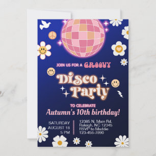 Groovy disco party meisje verjaardag uitnodigen re kaart