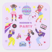 Groovy Disco Party Retro 80s Discoball Vierkante Sticker (Voorkant)