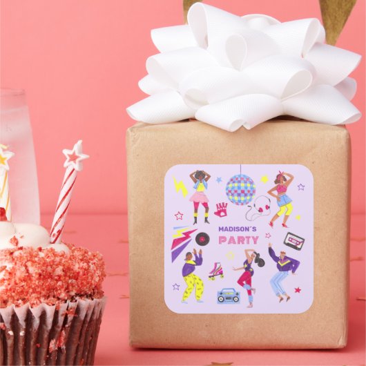 Groovy Disco Party Retro 80s Discoball Vierkante Sticker (Feest)