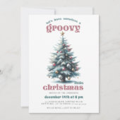 Groovy Disco Tree Retro Blauwgroen Roze Kerstfeest Kaart (Voorkant)