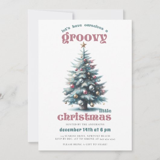 Groovy Disco Tree Retro Blauwgroen Roze Kerstfeest Kaart (Voorkant)