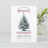 Groovy Disco Tree Retro Blauwgroen Roze Kerstfeest Kaart (Staand voorkant)