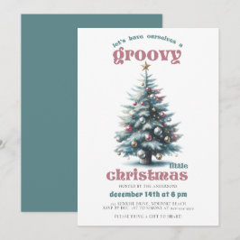 Groovy Disco Tree Retro Blauwgroen Roze Kerstfeest Kaart