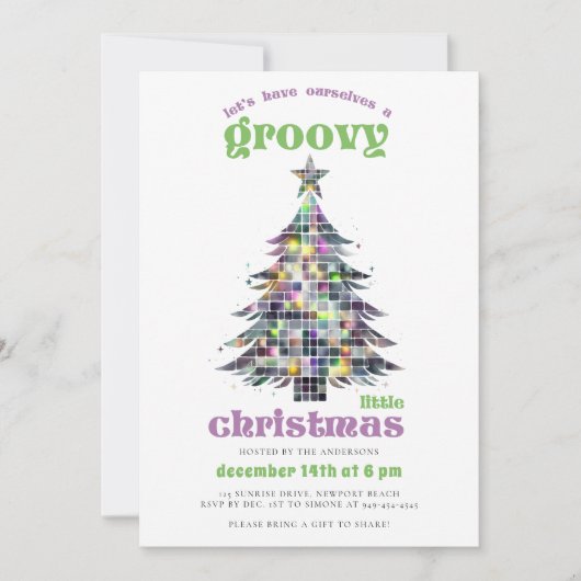 Groovy Disco Tree Retro Groen Roze Kerstfeest Kaart (Voorkant)