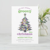Groovy Disco Tree Retro Groen Roze Kerstfeest Kaart (Staand voorkant)