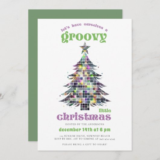 Groovy Disco Tree Retro Groen Roze Kerstfeest Kaart (Voorkant / Achterkant)