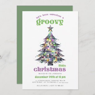 Groovy Disco Tree Retro Groen Roze Kerstfeest Kaart