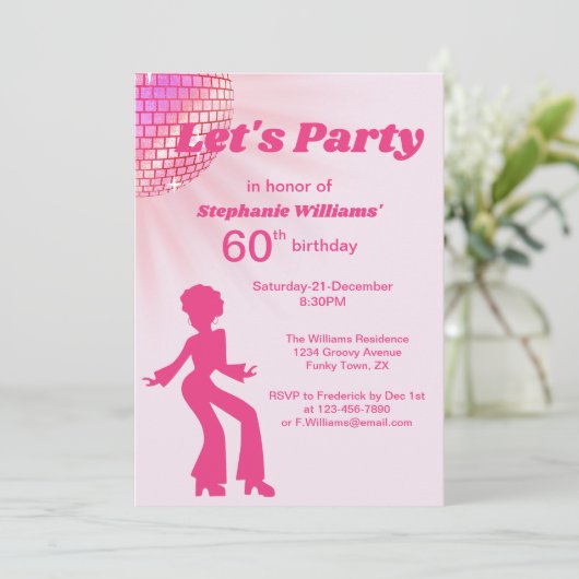 Groovy Discobal Roze Paarse Vrouwen 60ste Verjaard Kaart (Staand voorkant)