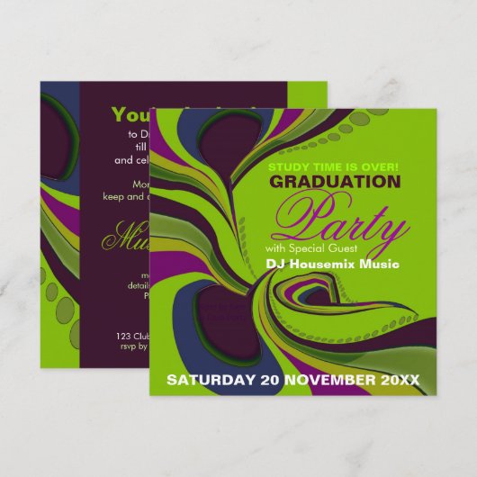 Groovy Diva Afstuderen Verjaardagsfeestje Uitnodig Kaart (Voorkant / Achterkant)