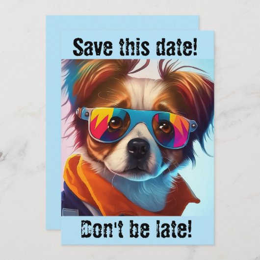 Groovy Dog in Sunbril Invitation Save The Date (Voorkant / Achterkant)