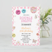 Groovy Double Digits verjaardagsfeestje uitnodigin Kaart (Staand voorkant)