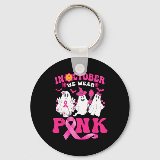 Groovy Draag roze borstkanker Warrior Cute Ghost Sleutelhanger (Voorkant)