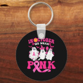 Groovy Draag roze borstkanker Warrior Cute Ghost Sleutelhanger (Voorkant)